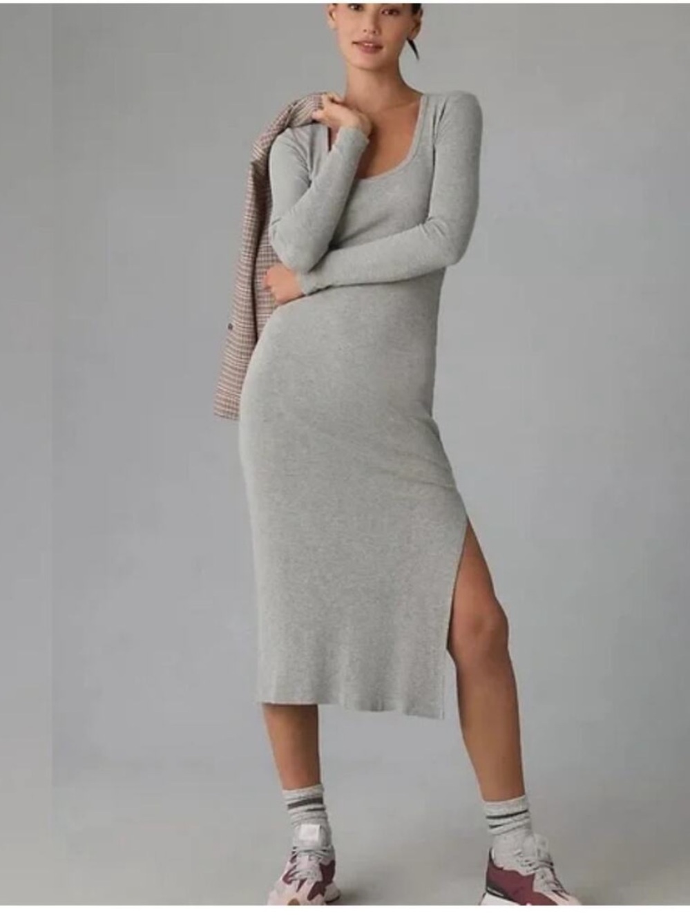 L*Space Eloise Midi Long Sleeve Dress Grey S/M
